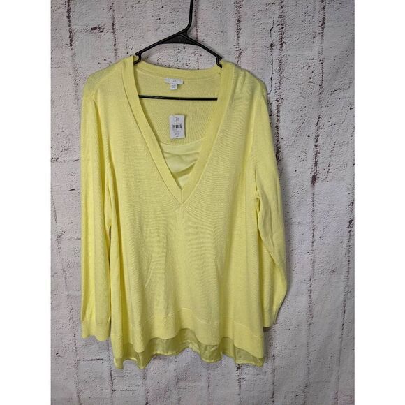 J Jill V-neck Layered Yellow Long Sleeve Sweater Women's Petite Size XL‎ NWT - Picture 1 of 8